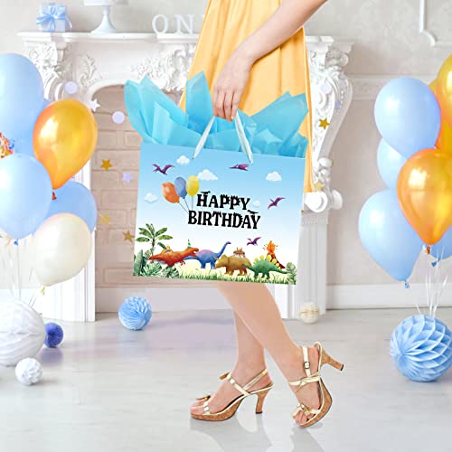 13" Large Watercolor Dinosaur Birthday Gift Bag For Boy Kids With Card And Tissue Papers #TOP5
