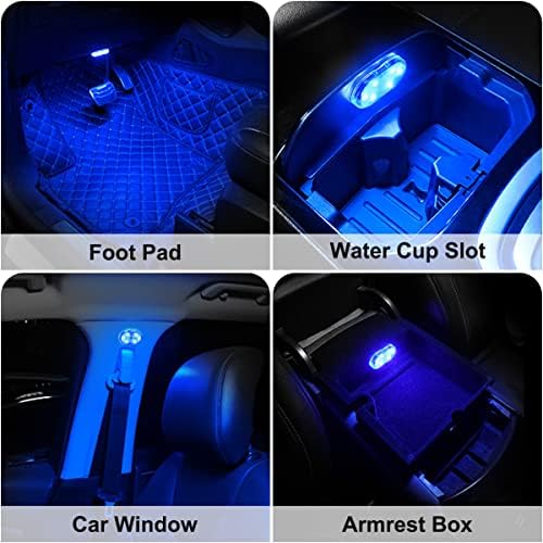 4Pcs Car LED Lights Interior Wireless, 7 Colors Interior Car Lights with 6 Bright LED Lamp Beads, Portable USB Rechargeable Car Interior Led Night Light for Car Decor - 4