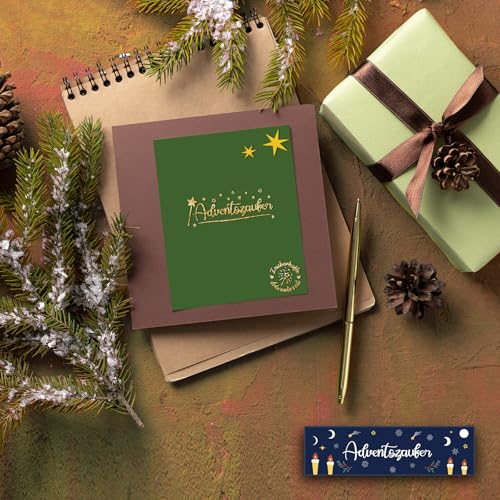 WAMIOKAGRO 2 Stück Advent Stempel Set Holzstempel \Adventszauber\ - 75 x 30 mm - Motivstempel Dekostempel für Weihnachtskarten, Geschenkpapier, Adventskalender und Weihnachtsdeko