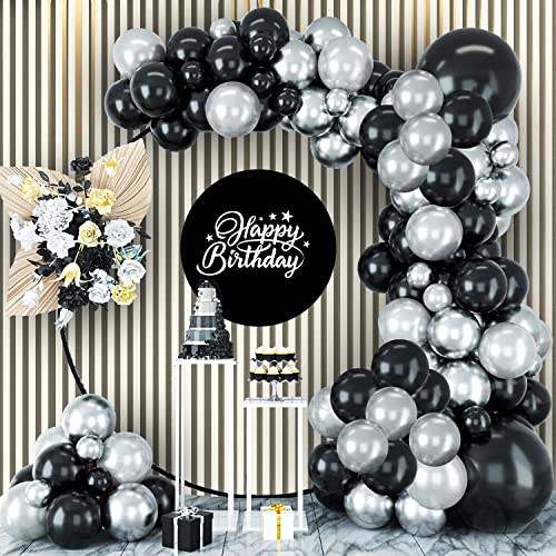 Image of Party Propz Black and Silver Balloons for Decoration - Pack of 50 Pcs Black & Silver Birthday Decoration | Metallic Balloons for Decoration | Balloons for Birthday (Latex)