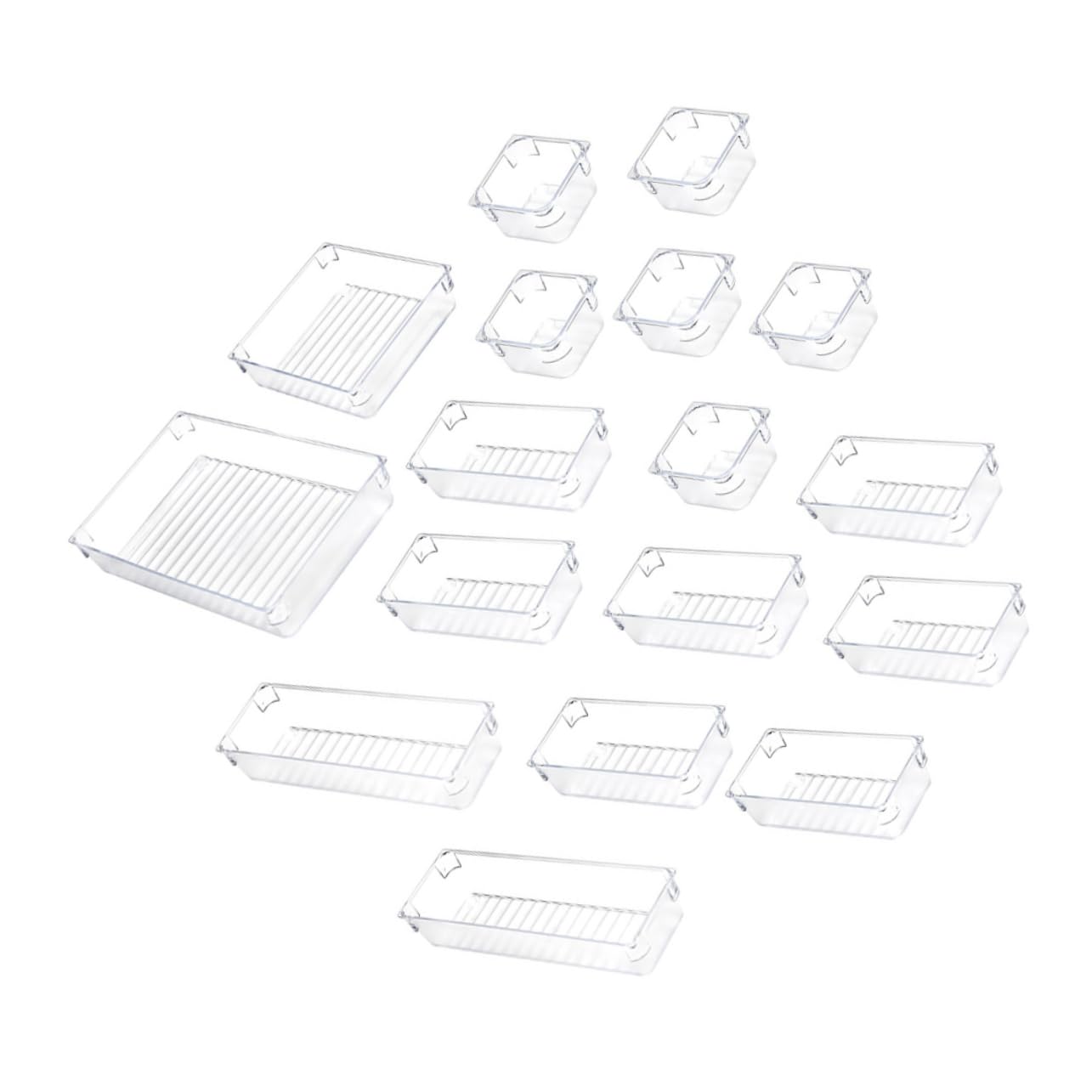 17 cajas organizadoras de acrílico transparente para cajones de escritorio con divisores, bandejas para aparadores, almacenamiento de artículos diversos, organizador de escritorio para el hogar y la
