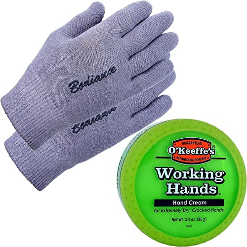 Hand Cream For Dry Cracked Hands And Hand Repair Gloves Bundle: O'keeffe's Working Hands Cream (Unscented, Non-Greasy 3.2 Oz.), Gel Moisturizing Gloves Men Or Women (1 Pair, Gray, Unscented) #TOP23