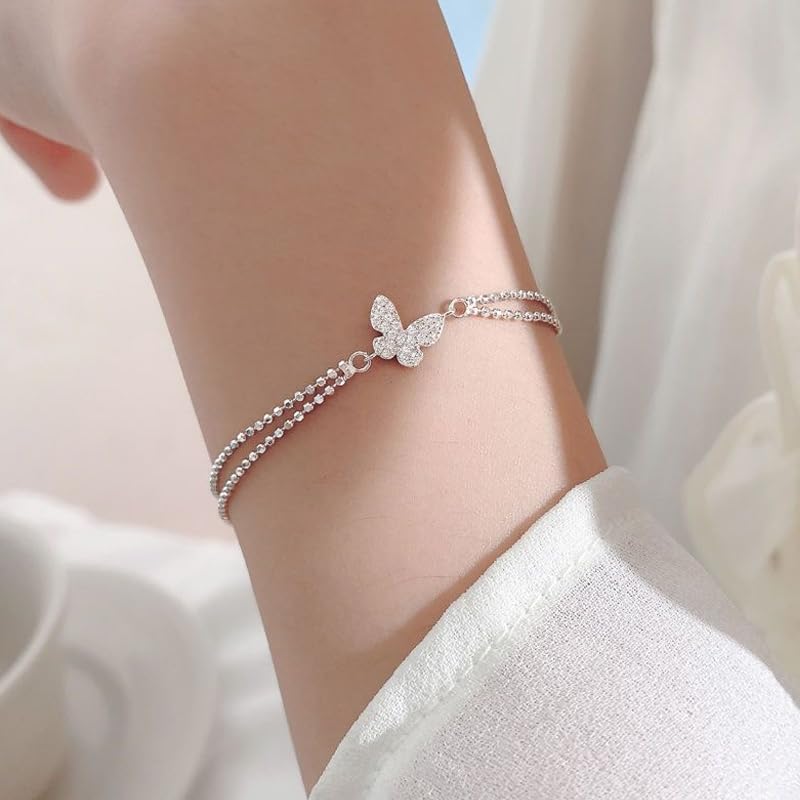 925 Sterling Silver Butterfly Bracelet for Women - Adjustable 1.1mm Dainty Bead Chain Bracelets with Butterfly, Cute Tiny Butterfly Pendant Charm Link Chain Faith Gifts for Women Friends Confirmation Anniversary Birthday - 6+2 Inches - Image 4
