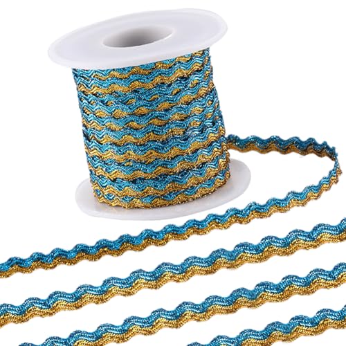 GORGECRAFT 15m x 5mm RIC Rac Trim Two-Color Sparkle Wave Ribbon Bending Fringe Trim Metallic Braid Lace Wavy Woven Webbing Fabric for DIY Crafts Jewellery Making Gift Wrapping
