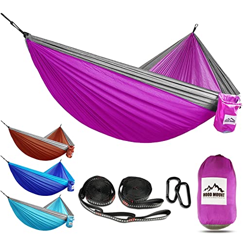 Hood Mount Camping Hammock, Nylon Lightweight Portable Hammocks With 2 Tree Straps, For Touring, Hiking, Outdoor, Deach, Camping. (Purple & Grey) #TOP16