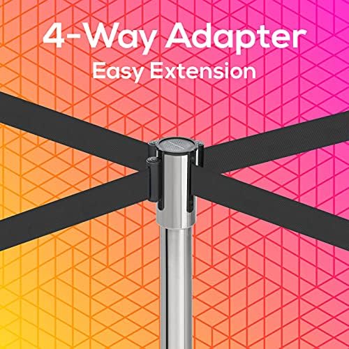 Image of DuraSteel Chrome Crowd Control Barriers Stanchions with Retractable Belts - Metal Stanchion Posts w / 6.5ft Black Retractable Barrier Belt Ropes - Queue VIP Safety Line Dividers - Set of 2 Stantions