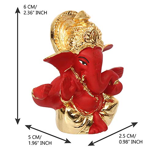 Image of eCraftIndia Gold Plated Red Mukut Ganesha Decorative Showpiece for Home /Temple /Office