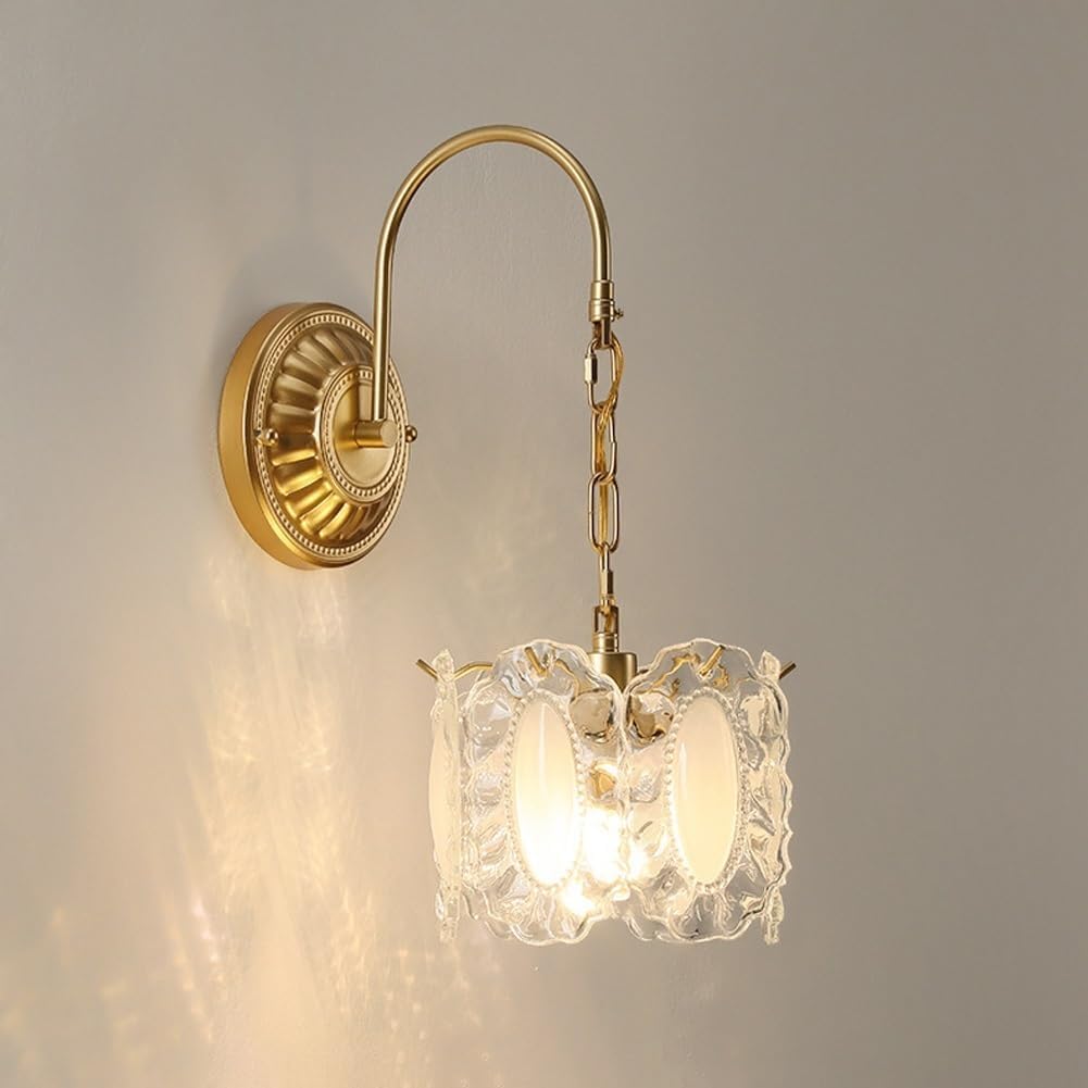 HUAYUSEDF Modern Gold Wall Sconce Vintage Glass Shell Hanging Antique Light Fixture Hardwired Gooseneck Farmhouse Mounted Lamp for Bedroom Girls Bedside Living Room Kids Indoor(Oval Shape)