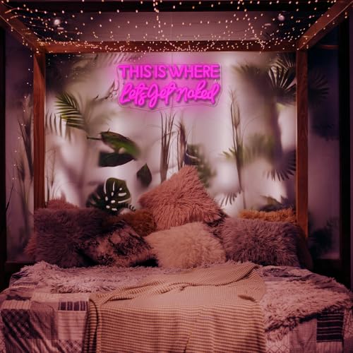 Image of Let's Get Naked Pink Neon Sign Bathroom Led Sign Get Naked Wall Neon Light for Home Pink Bathroom Wall Decor Girl Teenager Funny Housewarming Gift Her