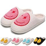vkxqtep Lightning Bolt Smile Happy Face Slippers for Women Men Retro Soft Plush Comfy Warm Fuzzy Slippers Cozy House Slippers