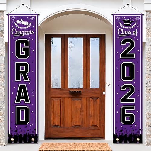 OHOME 2026 Graduation Decorations - Purple Congrats Grad Porch Banner for Graduation Party Decorations - Decorations Class of 2026 2027 - Party Favors Supplies Backdrop Yard Signs Decor