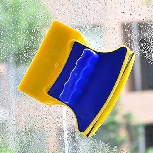 Image of Magnetic Window Glass Cleaner Double-Sided Megnetic Wiper Cleaning Pads Double-Face Window Cleaning Brush for Sliding Windows & High Rise Glass With 2 Extra Cleaning Cotton Squeegees (Yellow)