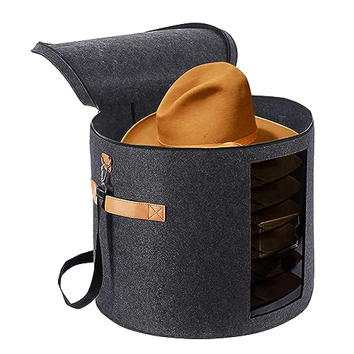 HUNYA Hat Box Hat Storage Box with Lid, Large Round Hat Boxes, Foldable Felt Hat Boxes with Lids, Hat Carrier Case, Hat Travels Boxs, Hat Storage Container with Handle Zipper