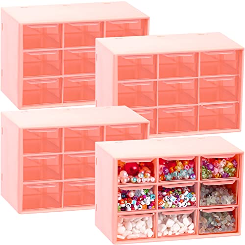 4 Stück Schreibtisch-Organizer aus Kunststoff mit 9 Mini-Schubladen, Aufbewahrungsschubladen, Schreibtisch-Organizer und Aufbewahrungsschubladen, Schmuck, Zimmer (rosa) Cover