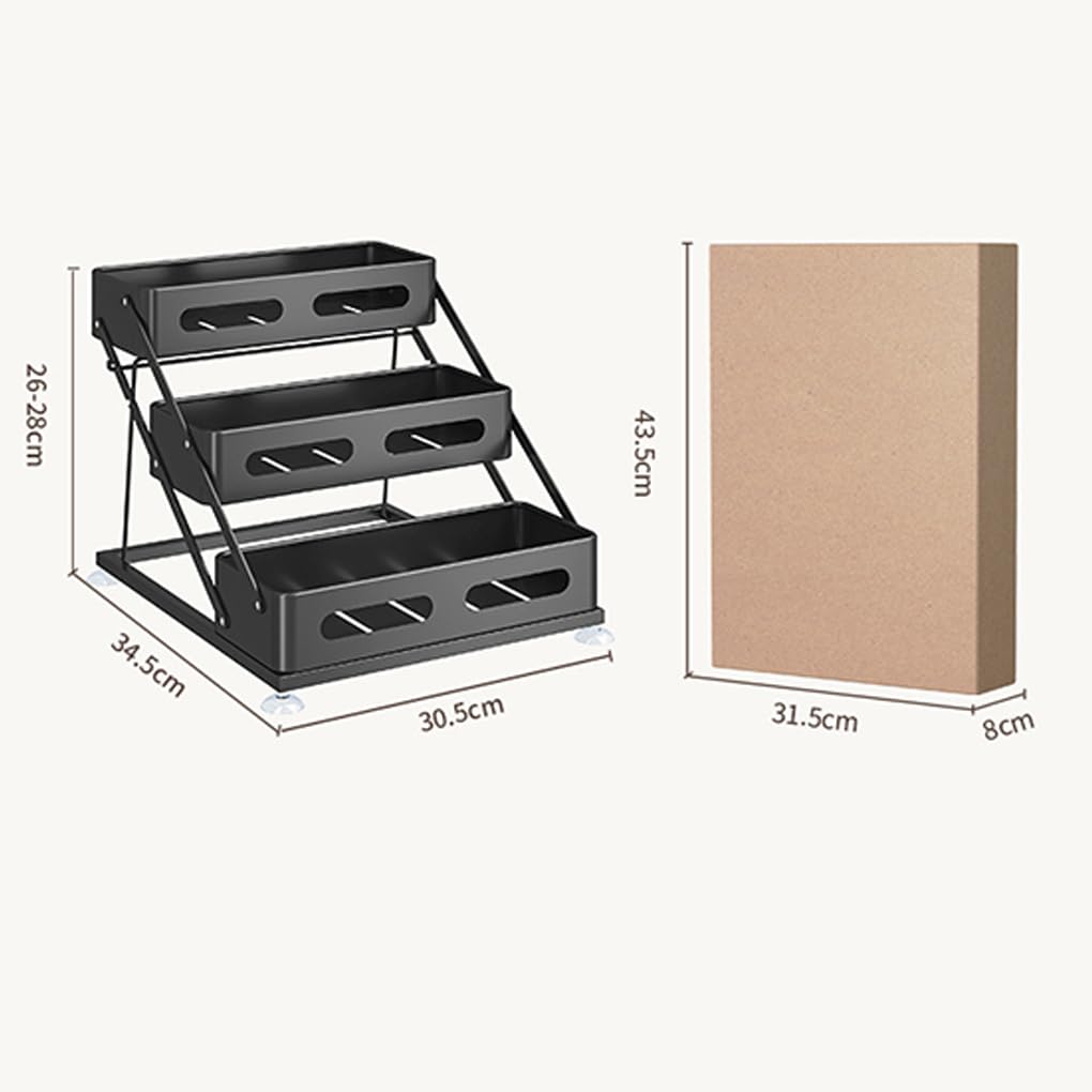 Organizer per spezie da cucina, portaspezie pieghevole a 3 livelli per piano di lavoro o mobiletto, organizer e contenitori per cucina, Bianco, Regolabile in altezza