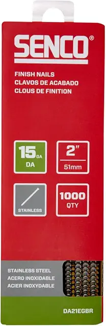 SENCO 15 Gauge Angled Finish Nails for Nail Guns, 2" Stainless Steel, 1000 Pack