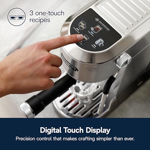 Image of De'Longhi Dedica Duo Cold Brew Espresso Machine with Milk Frother, 15 Bar Pressure, Original Italian Barista Style Coffee Maker, Make Espresso, Latte, Cappuccino & Ice Coffee, Stainless Steel, EC890M