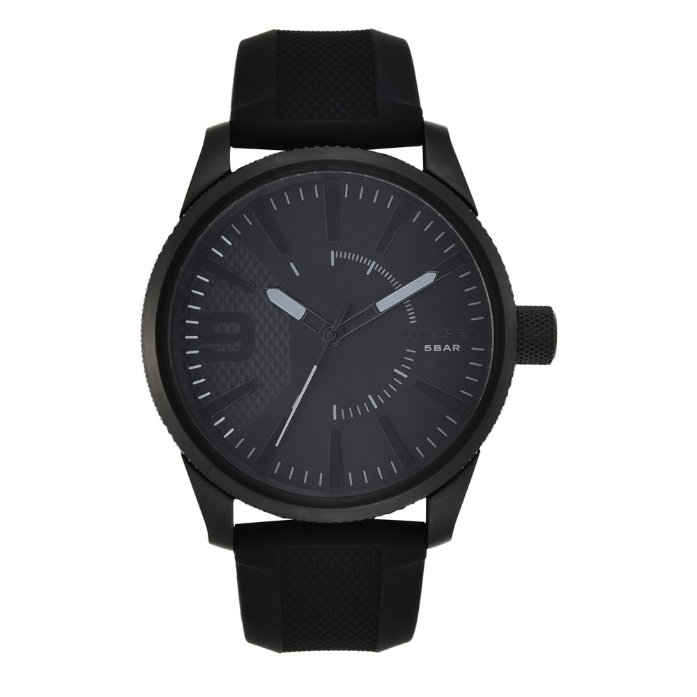 Diesel Hombre Rasp Negro Silicona Reloj y Piedras Semipreciosas Pulsera, Set