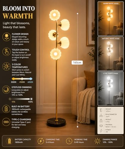 Image of Premium Decorative LED Floor Lamp & Glass Art Collection - Modern FlloNight Light - Unique Aesthetic Home Gift (Diora)
