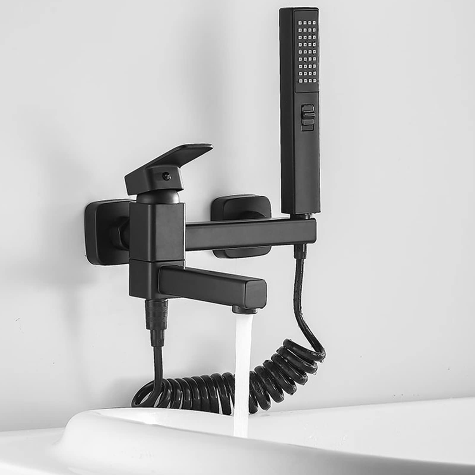 VDOQTLJT Bath Mixer Tap with Shower Attachment Bathtub Faucet Wall Mounted Black Bathroom Brass Hot and Cold Water Faucet-B(B)