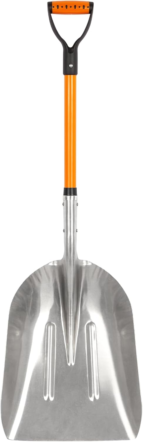 VNIMTI Aluminum Snow Shovel with D Handle Metal Snow Shovel for Driveway 45Inches 3.7 Pounds Transfer Shovel Shovel for Gardening, Orange