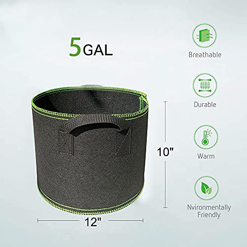 Ayvicco 5-Pack 5 Gallon Grow Bags Heavy Duty Thickened Nonwoven Aeration Fabric Pots with Handles, Indoor Garden Planter Bags for Vegetable, Flower, Herbs, Home Decoration, Plant Grow Bags - Image 2