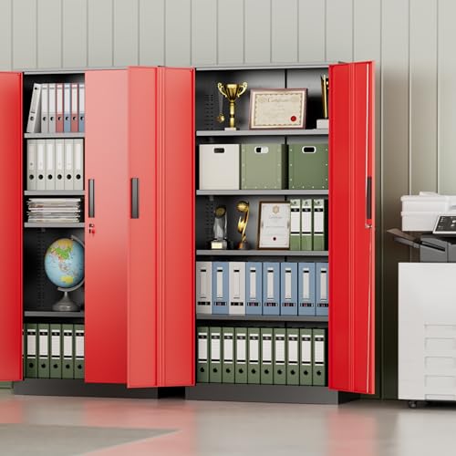 Image of INTERGREAT Metal Storage Cabinet,72 inch Steel Lockable File Cabinet with Locking Doors and Adjustable Shelves,Locking Tool Cabinets for Office,Home,Garage,Gym,School (Black Red)