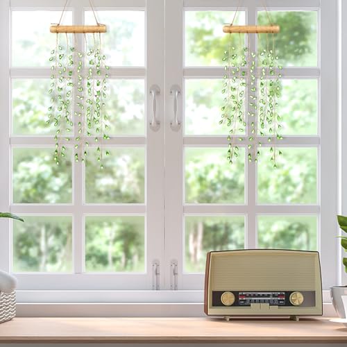 Suncalla 2 Pcs Crystal Suncatchers for Window Boho Decor Hanging Sun Catcher Making Rainbow Green Plants Artificial Crystal Prisms Wind Chime with Chain for Garden Home Wedding Ornament Gift