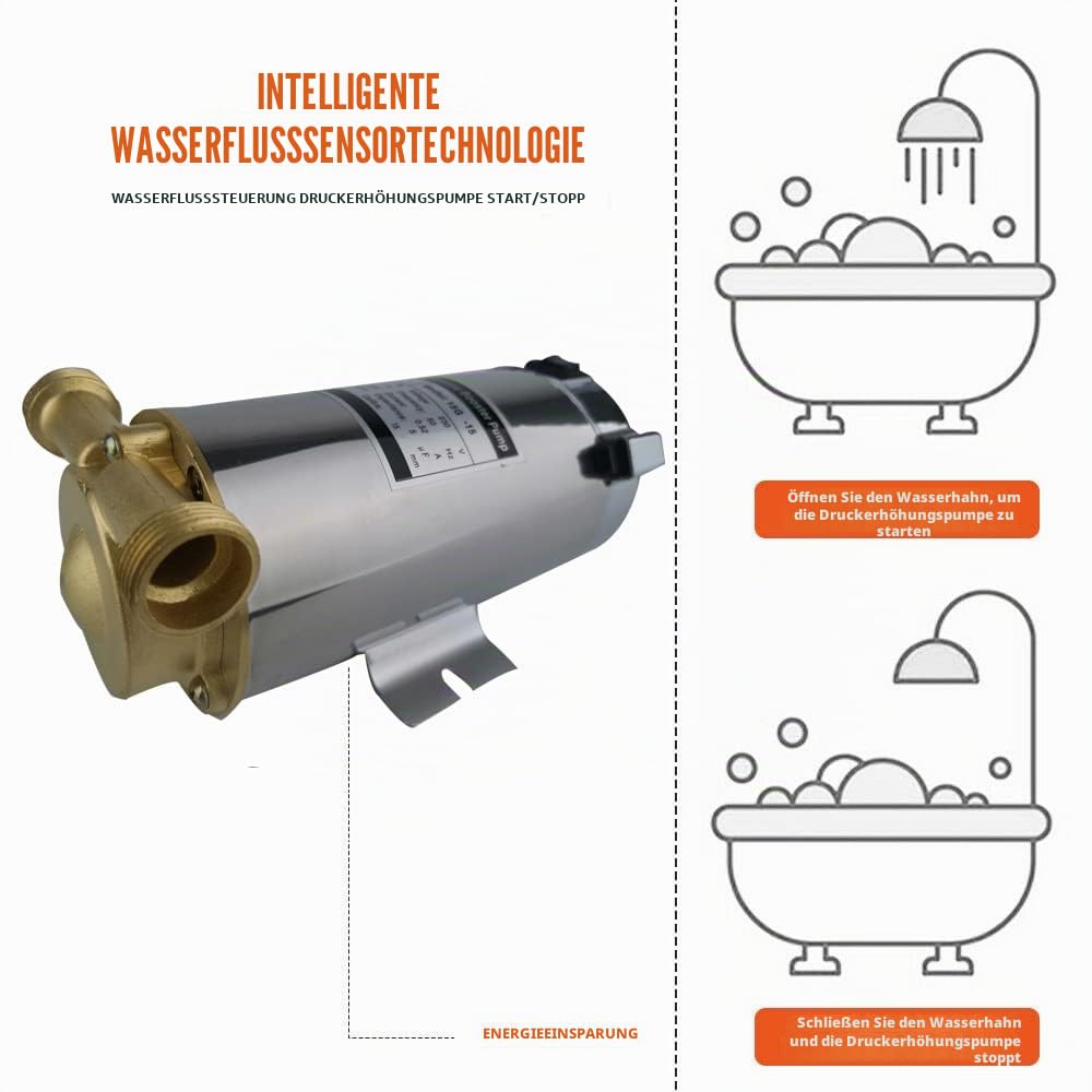 150W Automatische Booster-Pumpe 230V / 50Hz ¾ "× ½" Leistung 25L/min Wasserpumpe Booster-Pumpe mit Automatischem Durchflussschalter 15m / 49ft für Home Shower System