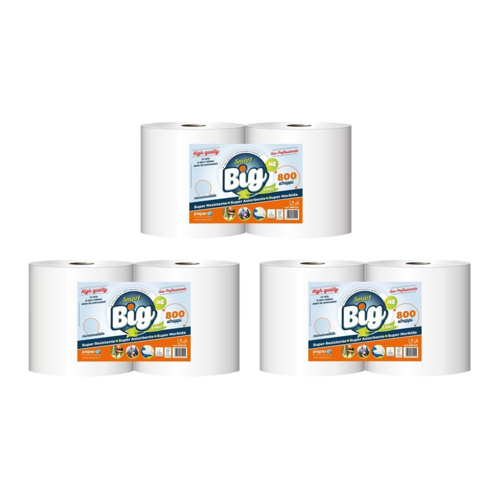 Paperdi Bobina professionale cellulosa BIG SMART 400 strappi x 6 rotoli
