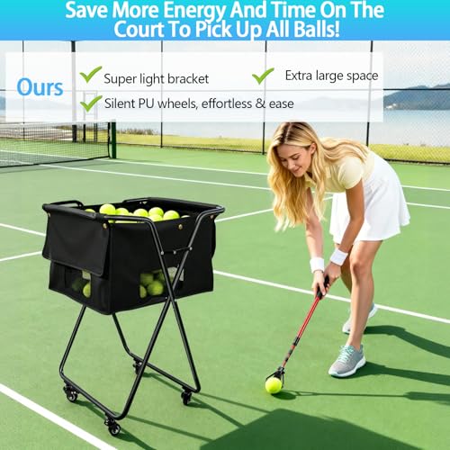 image for PRIJESSE Foldable Tennis Ball Hopper, Holds 170 Balls, Large Capacity 