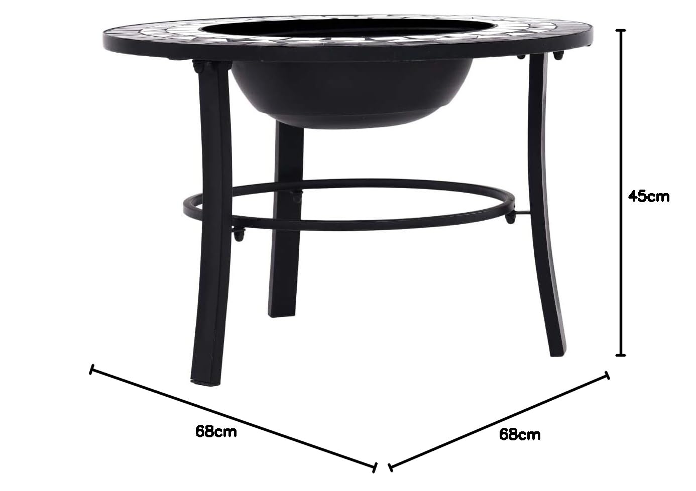 vidaXL Brasero de Mosaico cerÃƒ¡Mica Negro y Blanco 68 cm