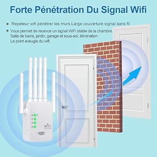 5G Repetiteur WiFi Puissant sans Fil 1200mbps Amplificateur de Signal WiFi Bi-Bande,4 antennes,2 Rj45 Ports LAN,Répéteur à Distance Puissant pour la Maison et Le Bureau Couverture jusqu'à 9800 m³