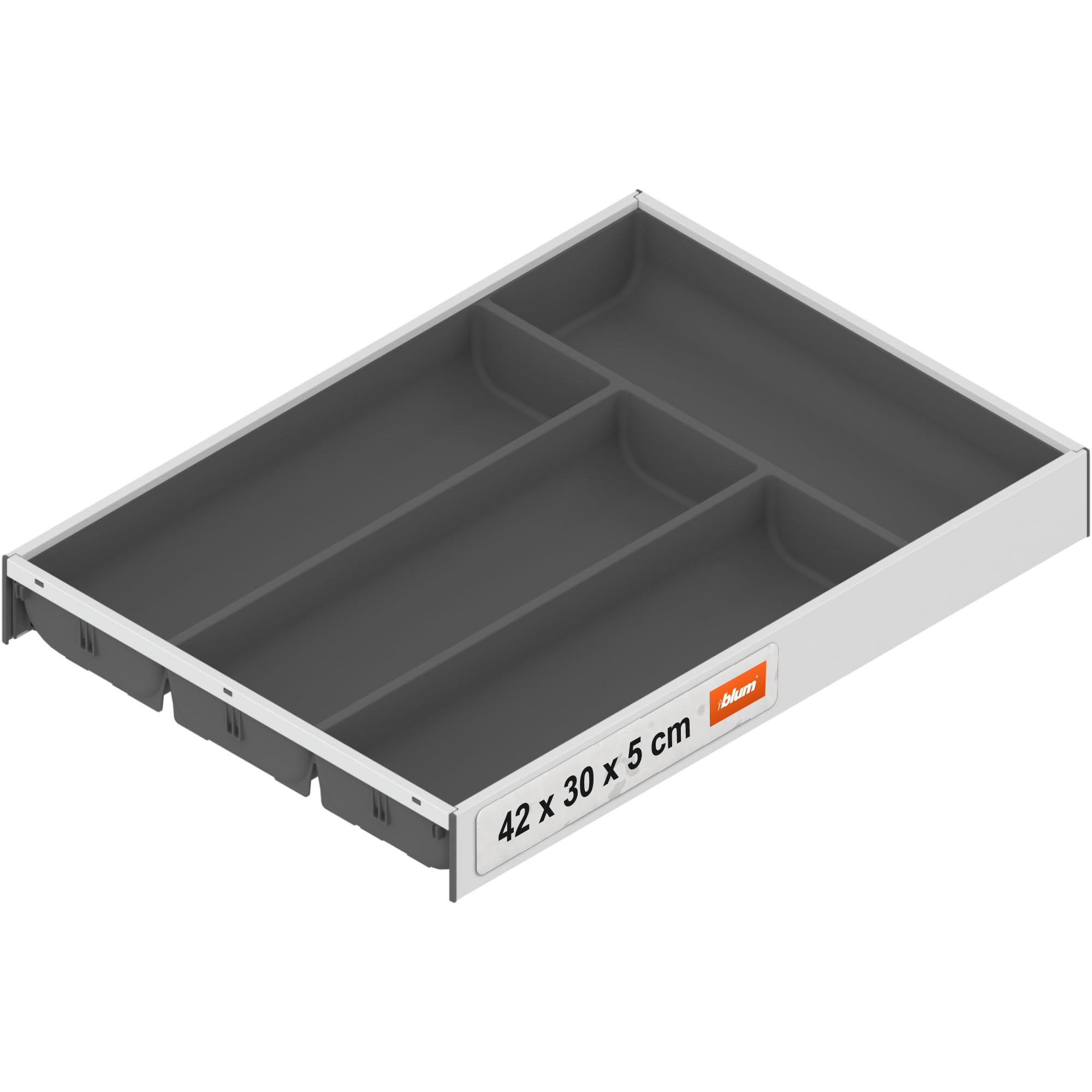 Blum AMBIA-LINE range-couverts Soft-Touch | organiseur de tiroir premium pour tiroir et meuble de cuisine modernes | protège, trie et range couverts et ustensiles | 42×30×5 cm | Gris/Blanc