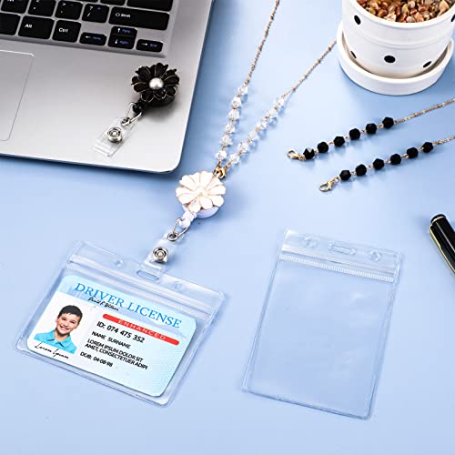 2 Set Beaded Badge Lanyard With Id Holders For Christmas Gift Badge Reels Retractable Necklace Lanyards For Nurses And Teacher Pearl Name Badge Holder With Pearl For Girl Women (Flower) #TOP6