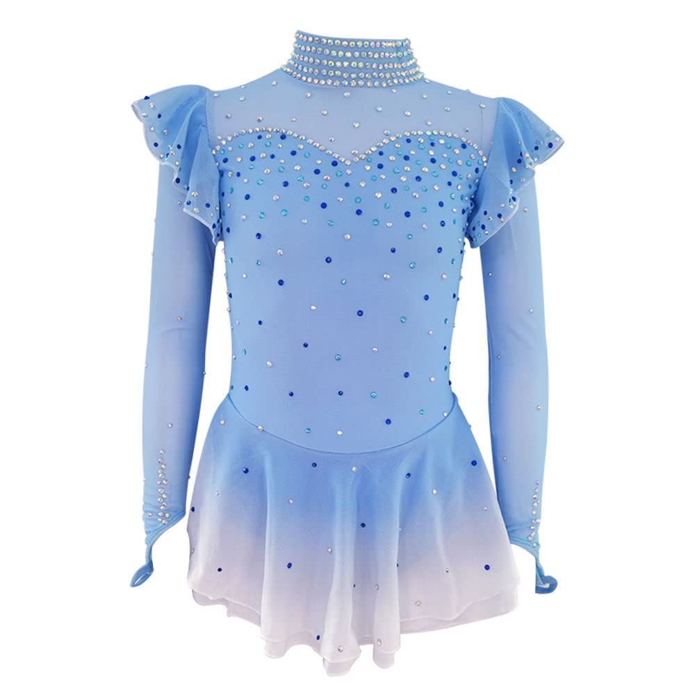 LIUHUO Ice Figure Skating Dress Girls Professional Gradient Competition Stage Performance Blue