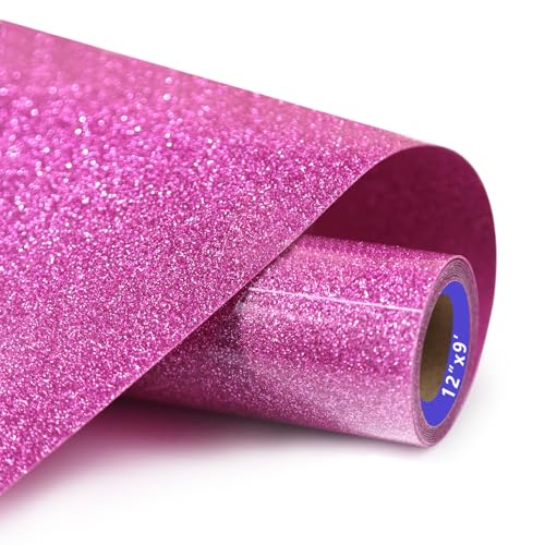 Image of HTVVETUR Glitter HTV Vinyl Rolls Heat Transfer Vinyl - 12 inch x 9ft Glitter Lilac HTV Vinyl for Shirts, Iron on Vinyl for Cameo - Easy to Cut & Weed for Heat Vinyl Design (J010 Glitter Purple-9ft)