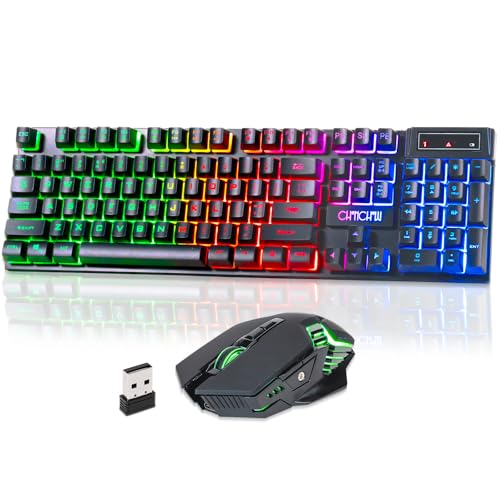 CHONCHOW Wireless Keyboard and Mouse Combo - 2.4G Rechargeable USB Rainbow LED Backlit Wireless...