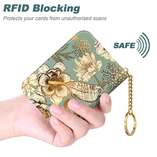 Image of Nipichsha Credit Card Holder, Small RFID Card Wallet for Women, Slim Leather Card Holder Wallet, Blooming Flowers, 4.33 x 3.15 x 0.98 inches, Fashions