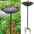 YALINKA 58In Freestanding Birdbaths Bowl Outdoor, Standing Garden Bird Bath Feeder Bowl with 3 Bird Statues, Birdbath & Birdfeeder with Metal Stake Garden Yard Lawn Decor (Black)