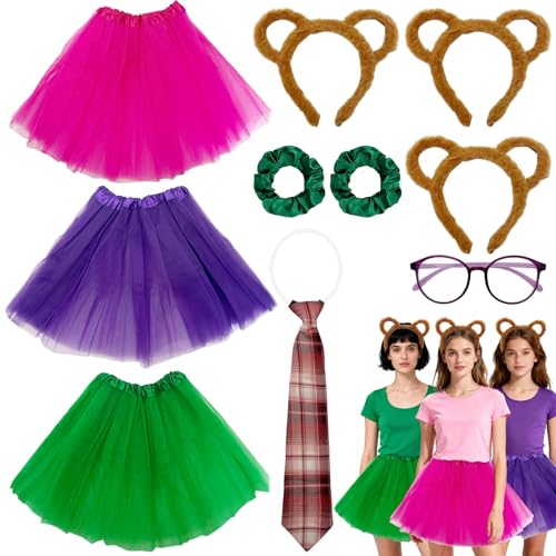 HFYZZ 10 Pcs Halloween Chipmunk Costumes Include Ear Chipmunk Headbands Tutu Skirts Purple Glasses Hairbands and Tie for Women Halloween Costume Accessories