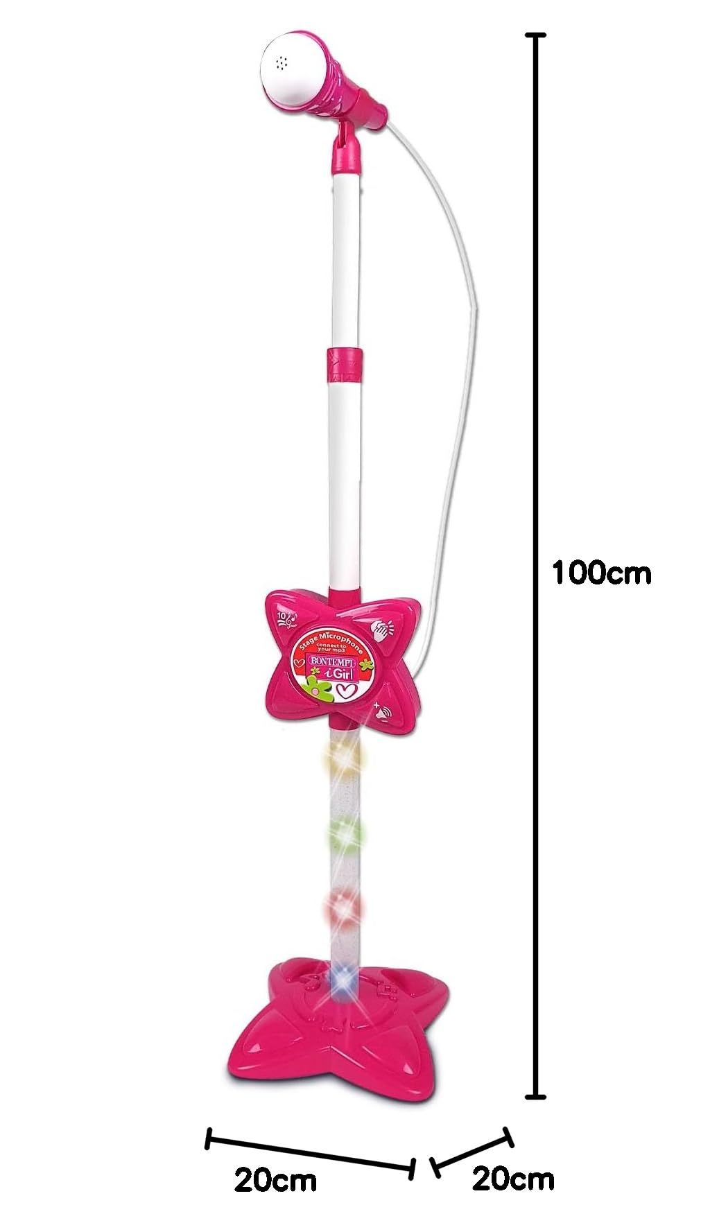 Bontempi MP3Stage Mic – Microfono Da Palco Con Connessione MP3, Luci Blu/Rosse E Vano Per Smartphone (Rosa)