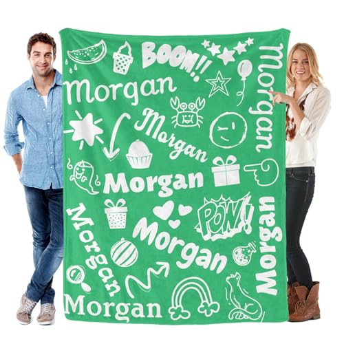 tussouMA Personalized Name Green Bedding Flannel Throw Blankets Custom with Name Swaddle Festival Birthday Wedding for Baby,Adult,Kids,Girls,Boys Gifts All Seasons