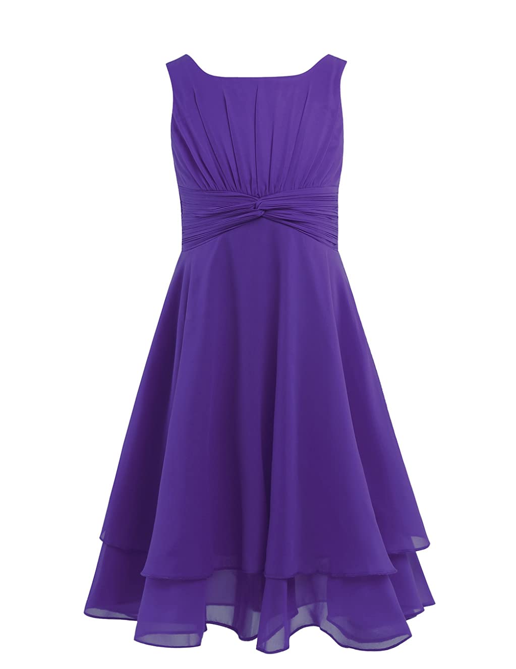 Freebily Vestido Corto de Fiesta para Niña Vestido sin Manga de Gasa Plisada con Volante Vestido Elegante de Boda Dama de Honor Graduación 4-14 Años