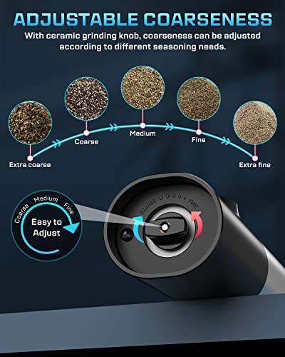 Soulfox Electric Salt And Pepper Grinder Set With Usb Rechargeable - No Battery Needed - One Handed Operation - White Light - Adjustable Coarseness Automatic Electronic Spice Mill Shakers Refillable #TOP4