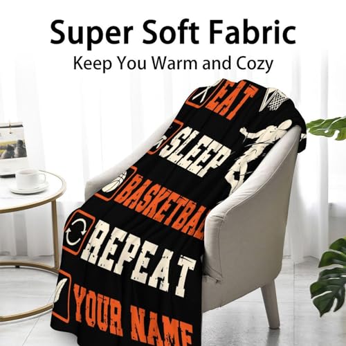 Mercuryelf Custom Basketball Throw Blanket - Soft, Fuzzy & Warm - 60x80 Inches Flannel Blankets for Bed, Couch - Black Sports Funny Throws Gift for Men, Women