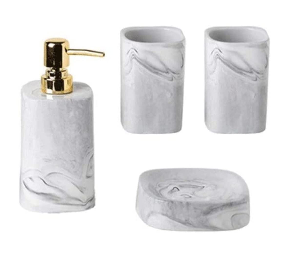 Zestaw Dozowników Mydła Dozownik Mydła Butelka 4-zestaw Ceramiczny Marmurkowy Minimalistyczny Zestaw Wyposażenia Łazienki Do Wystroju Domu Łazienka(Grey,4-set A)