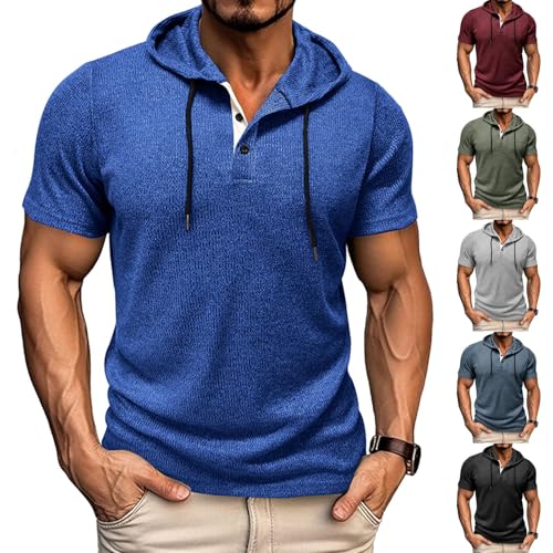 Men's Short Sleeve Hoodie Fashion Athletic Workout Gym Pullover Hooded Shirt Button Muscle Fit Summer Sweatshirt Lightweight Hip Hop Running Boxing Hiking Sport Hoodys Shirts - Image 3