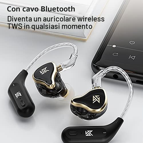 Linsoul KZ ZAS 7BA+1DD - Auricolari in-ear per monitor HiFi Bass, da gioco, IEM ibridi con cavo a 2 pin incassato, per musicisti audiofili (senza microfono, nero)