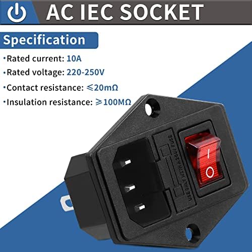 QLOUNI 3 Pcs AC IEC Socket 250V 10A 3 Pin Inlet Power Plug Socket IEC320 C14 Rocker Switch Power Socket 3 in 1 Module Plug 5A Fuse Switch Male Socket for 3D Printer